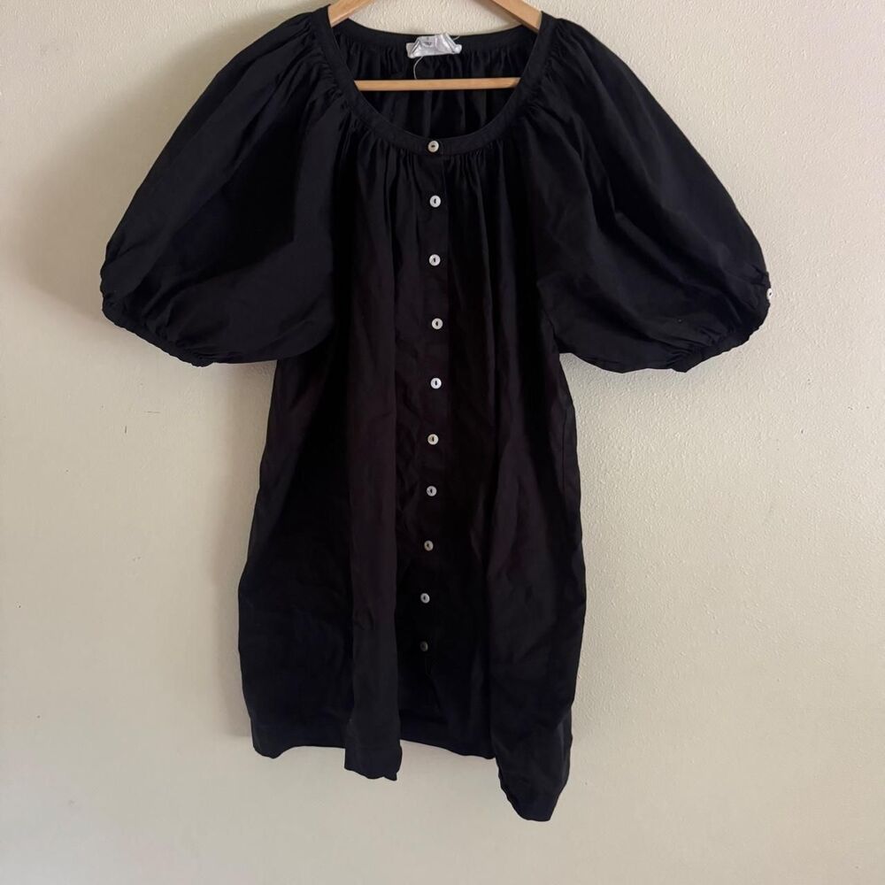 Tucknernuck Pomander Place Black Cotton Cassia Oversized Puff Sleeve Mini Dress